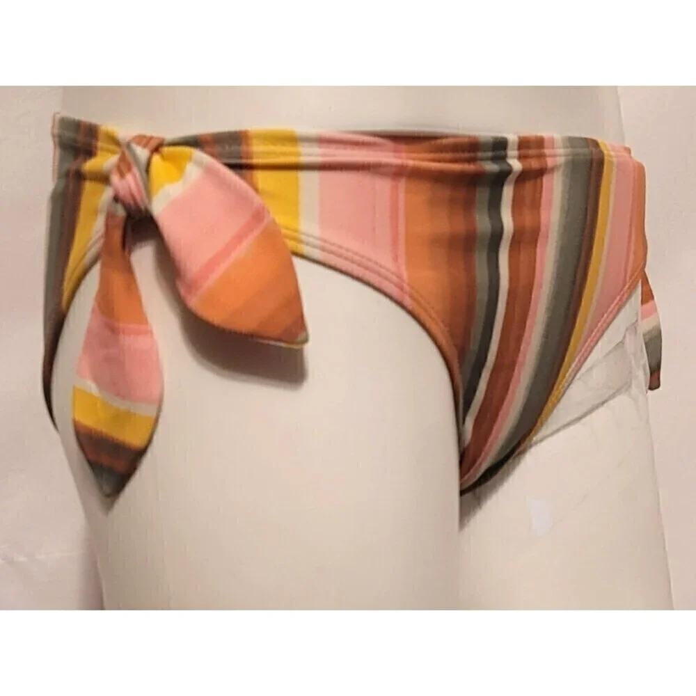 Decree Striped Side Tie Lined Bikini Swimsuit Bottom - Size XS